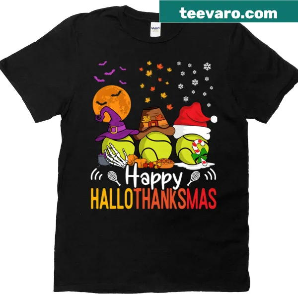 Festive T-shirt featuring Halloween, Thanksgiving, and Christmas designs