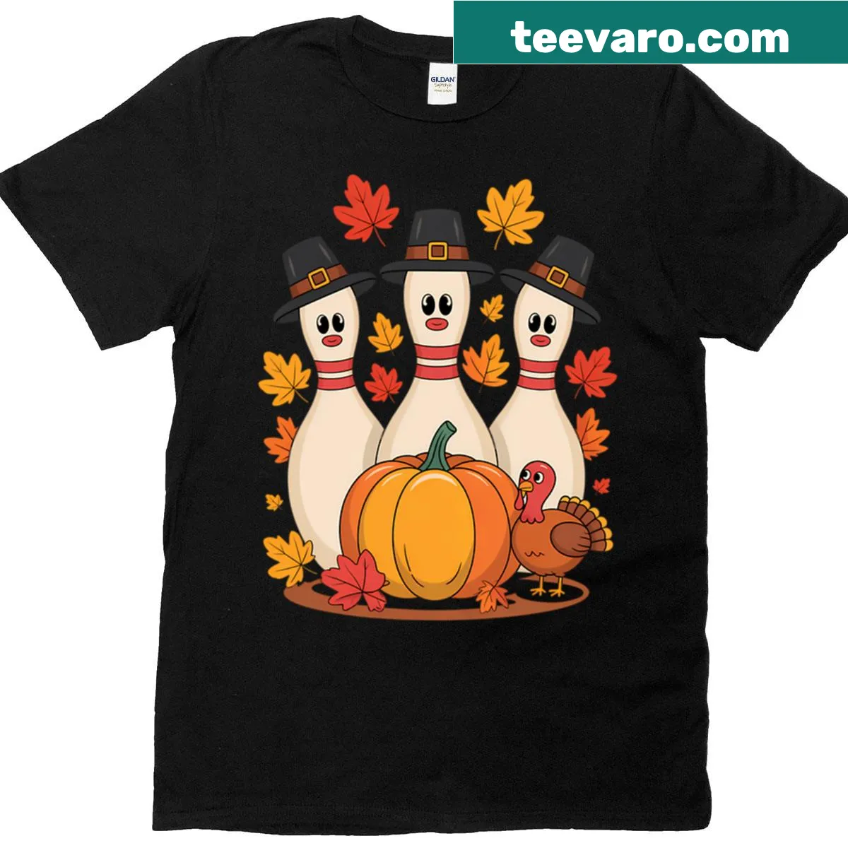 Funny Thanksgiving bowling shirt with playful graphics — on a men's t-shirt