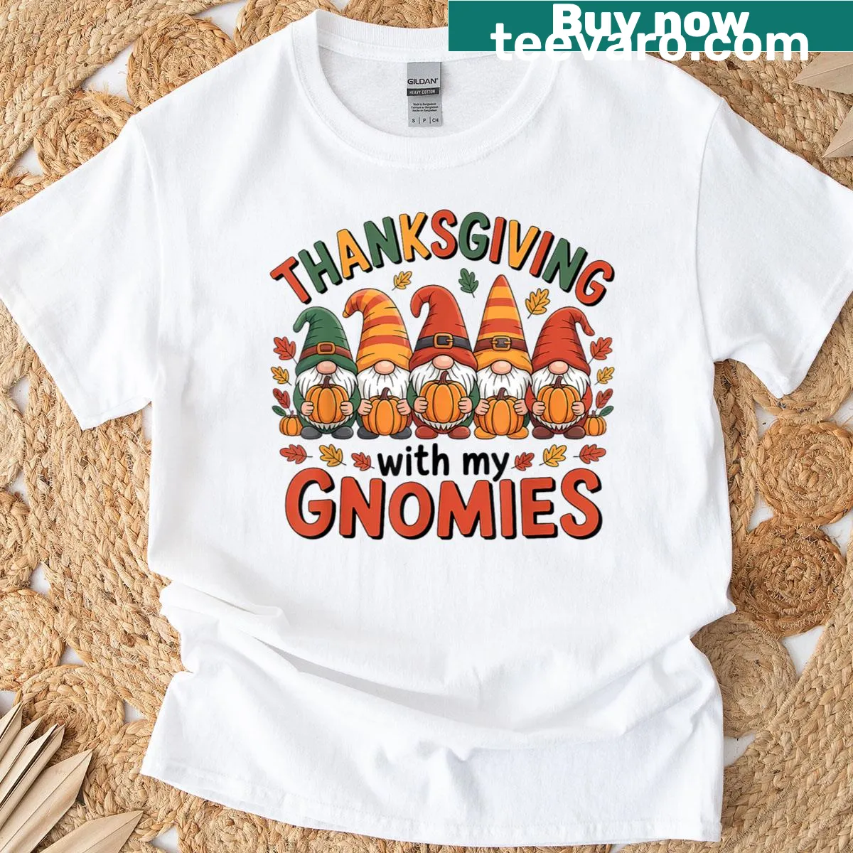 Cute kids T-shirt with Thanksgiving gnomes graphic — on a men's t-shirt
