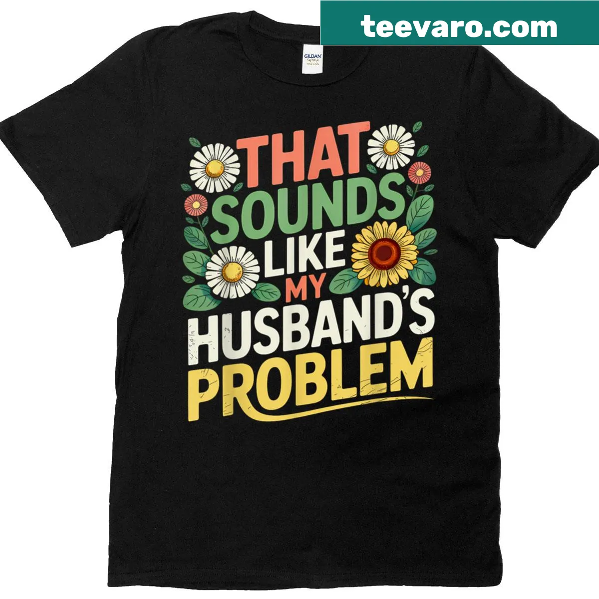 T-shirt with retro floral design and humorous husband phrase — on a men's t-shirt