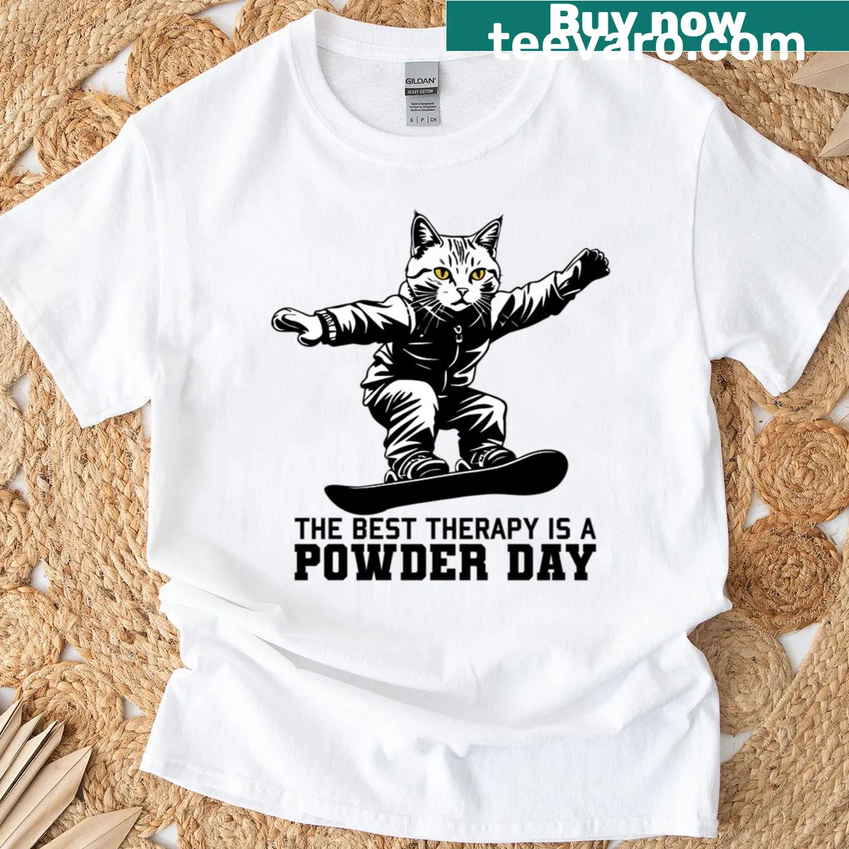 Inspirational typography design celebrating powder days on a T-shirt — on a men's t-shirt