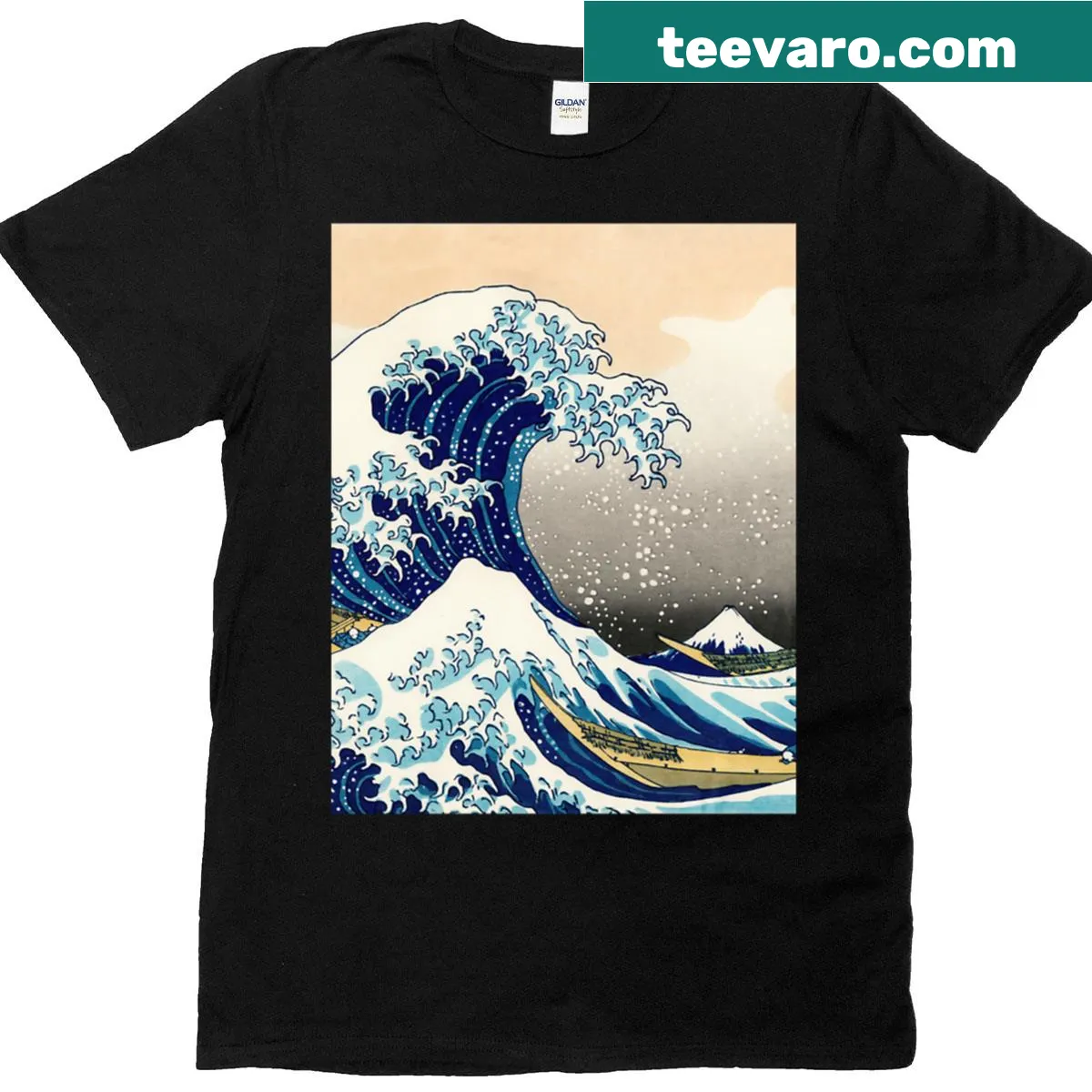 Artistic t-shirt featuring The Great Wave Off Kanagawa — on a men's t-shirt