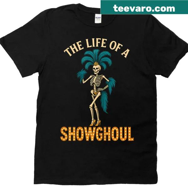 Retro Halloween-themed T-shirt featuring a skeleton girl design
