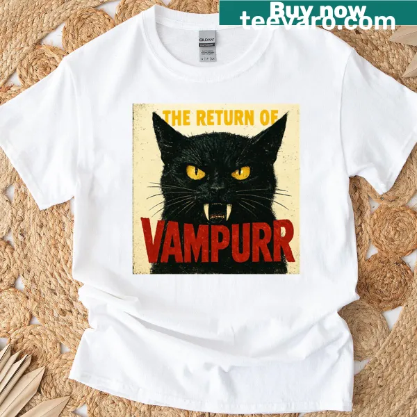 Playful vampurr cat illustration on a T-shirt