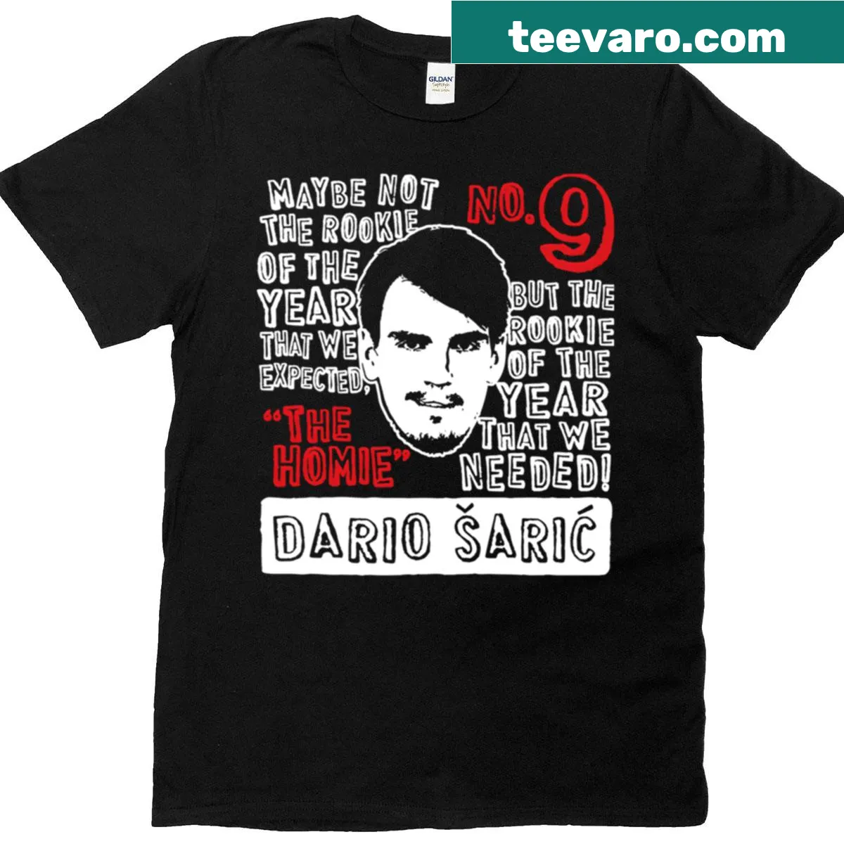 Graphic T-shirt featuring Dario No9 celebrating Rookie of the Year — on a men's t-shirt
