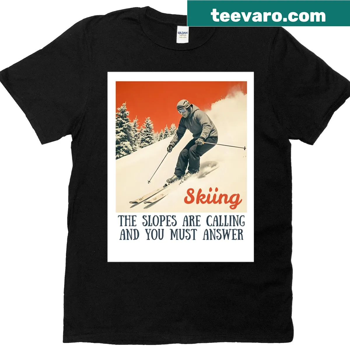 T-shirt featuring The Slopes Are Calling phrase — on a men's t-shirt