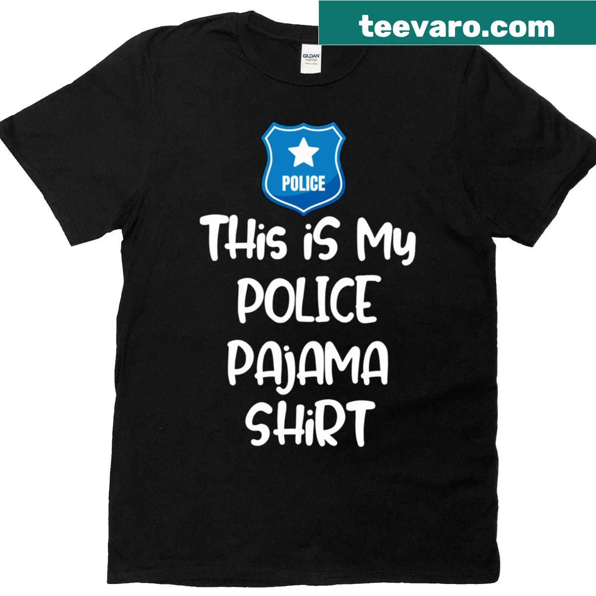 Funny police pajama sleep tee featuring humorous text — on a men's t-shirt