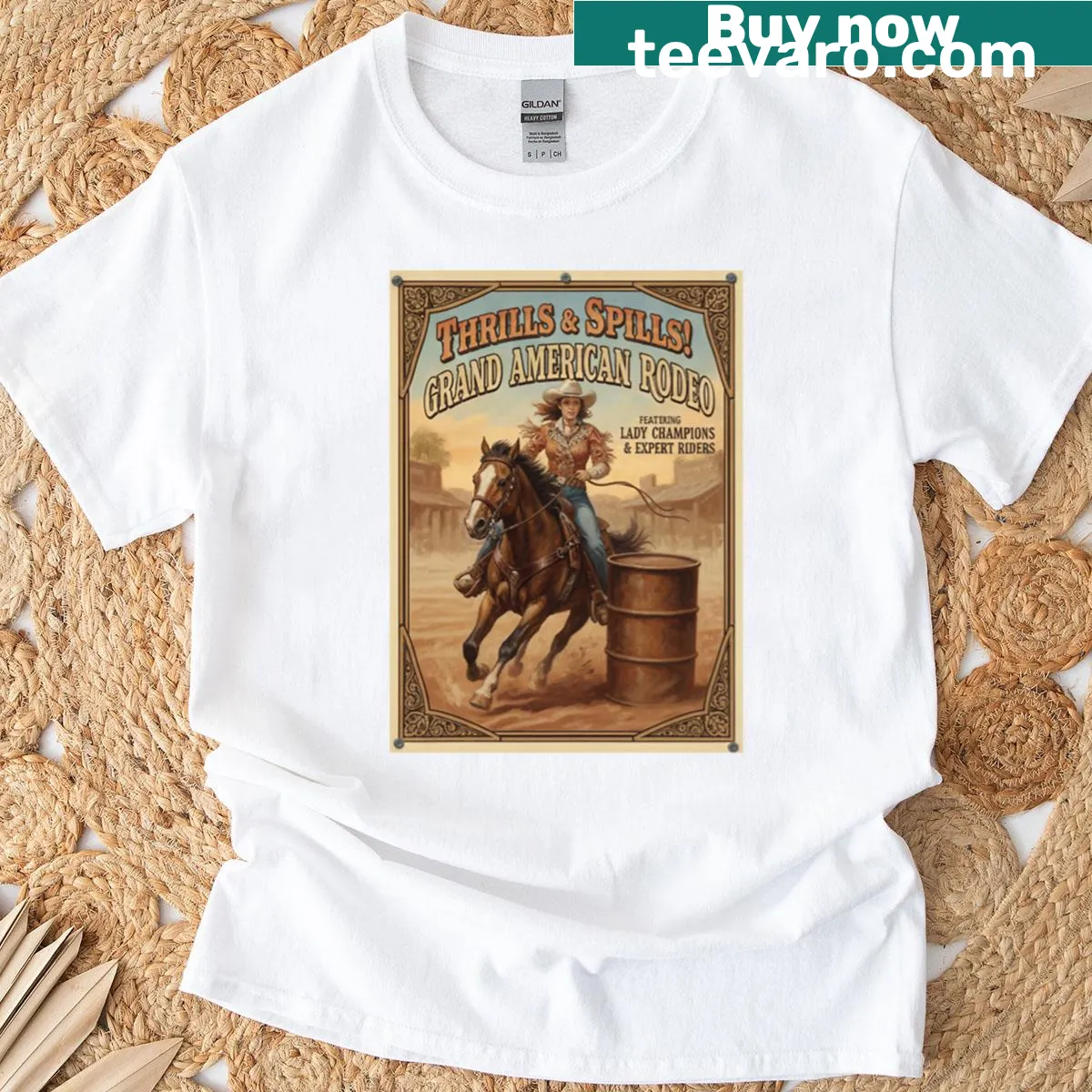 Vintage rodeo-themed design inspired by Western poster art — on a men's t-shirt