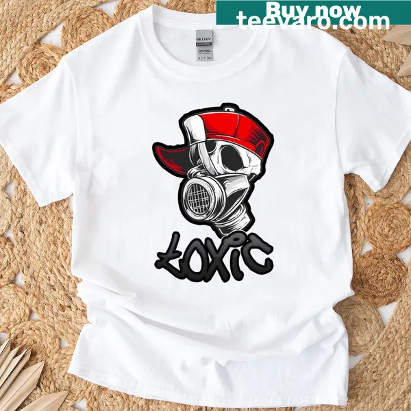 Edgy T-shirt featuring a toxic skull with gas mask illustration