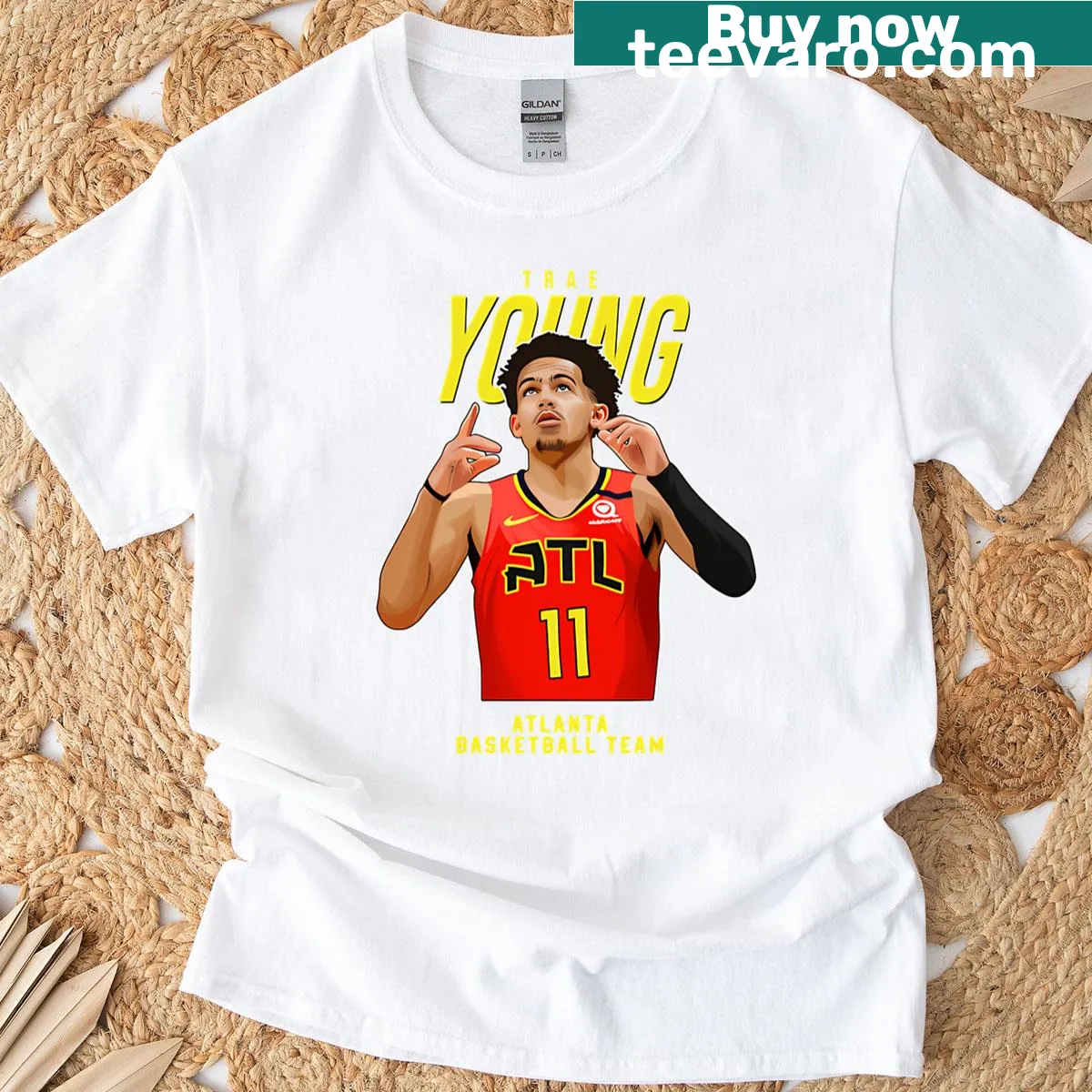 T-shirt featuring Trae Young's number 11 for Atlanta basketball — on a men's t-shirt