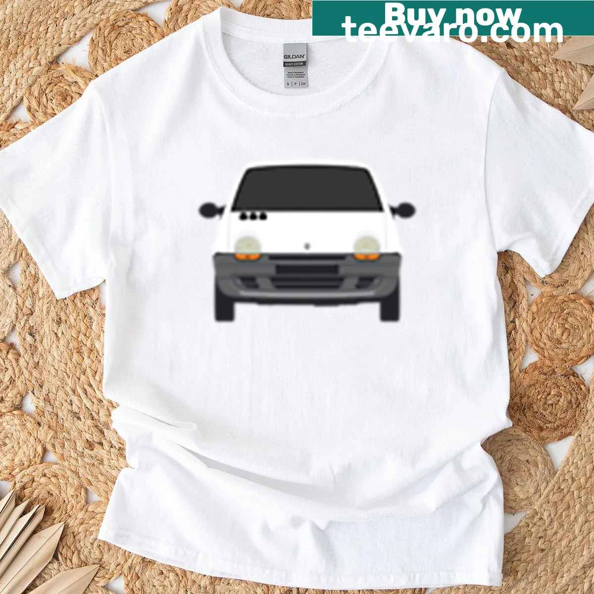 Minimalist vector drawing of a Twingo car on t-shirt — on a men's t-shirt