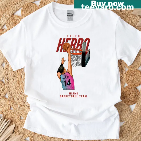 Tyler Herro Miami basketball T-shirt featuring jersey number 14