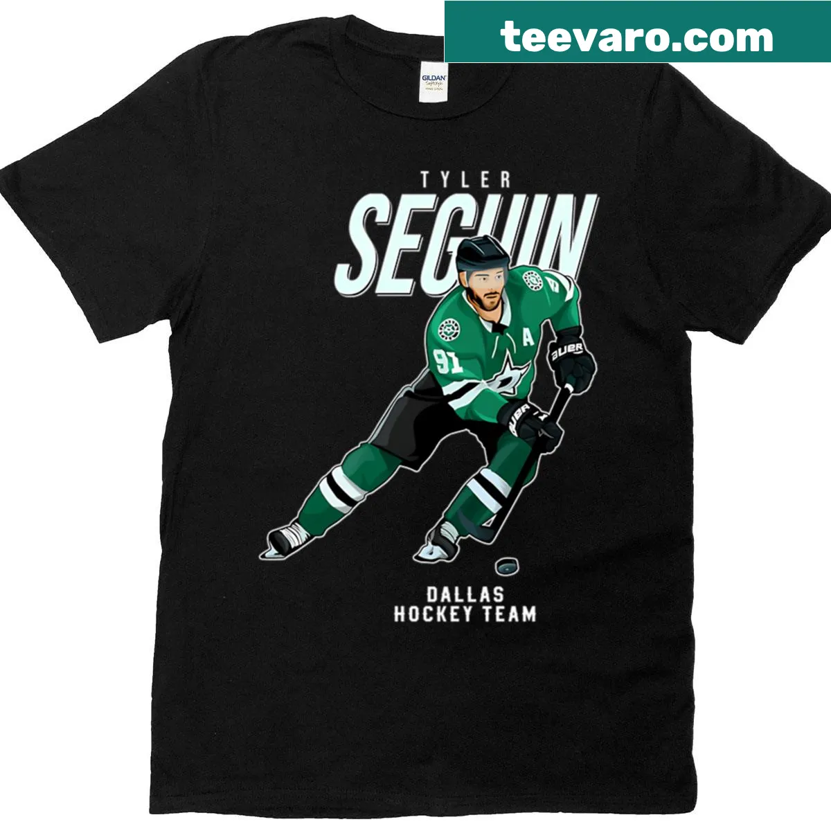 Dallas hockey t-shirt featuring Tyler Seguin and jersey number 91 — on a men's t-shirt