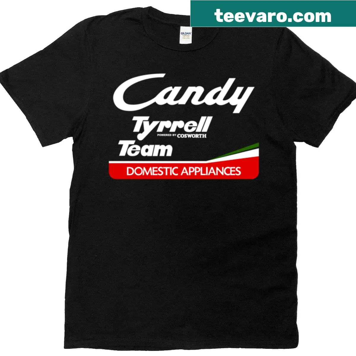 Vintage Tyrrell 010 F1 Team t-shirt with retro graphics — on a men's t-shirt