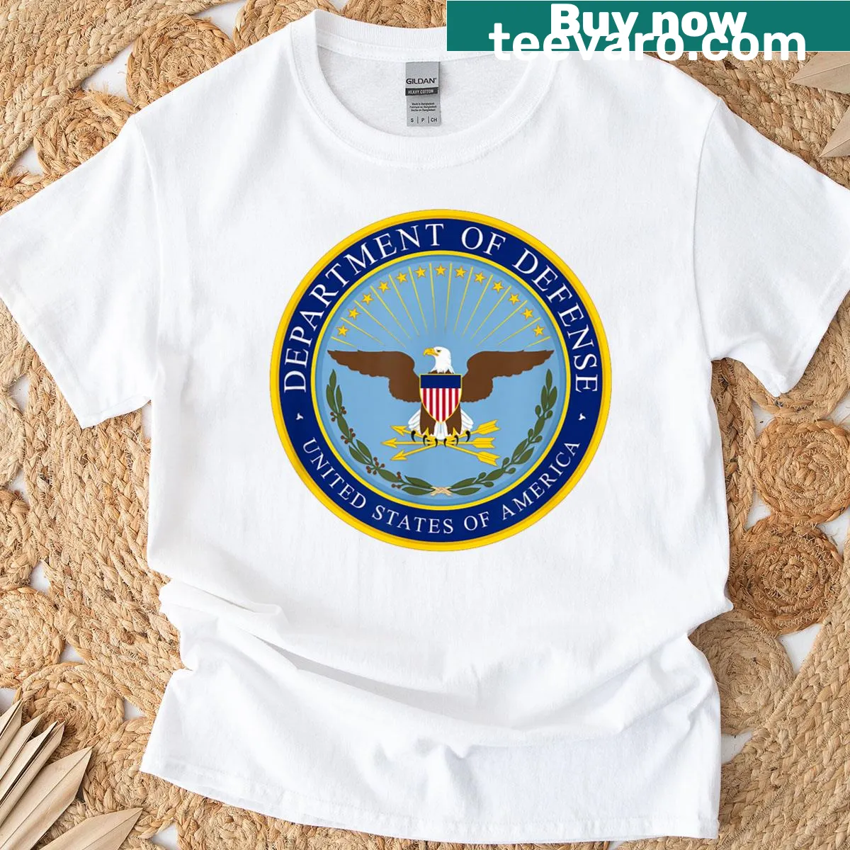 Vintage-style t-shirt with War Office insignia design — on a men's t-shirt
