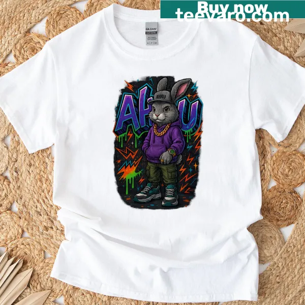 Urban rabbit design on a T-shirt