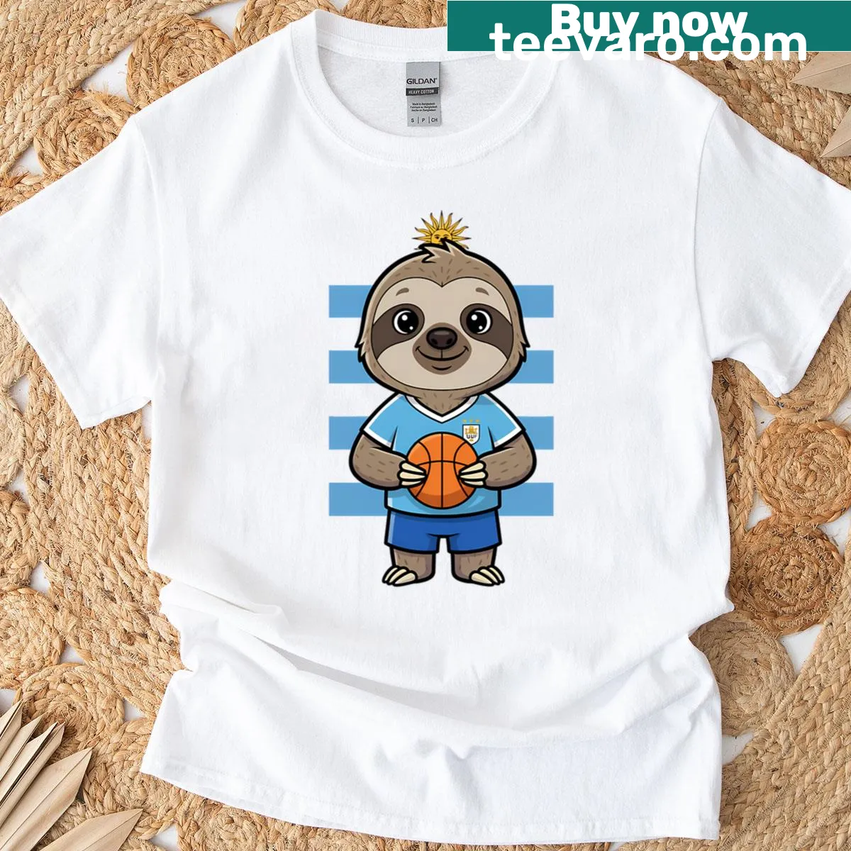 Sloth mascot in basketball gear, cute illustration on a T-shirt — on a men's t-shirt