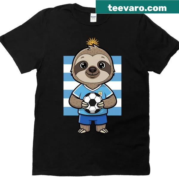 Soccer sloth mascot illustration with ball for Uruguay fans