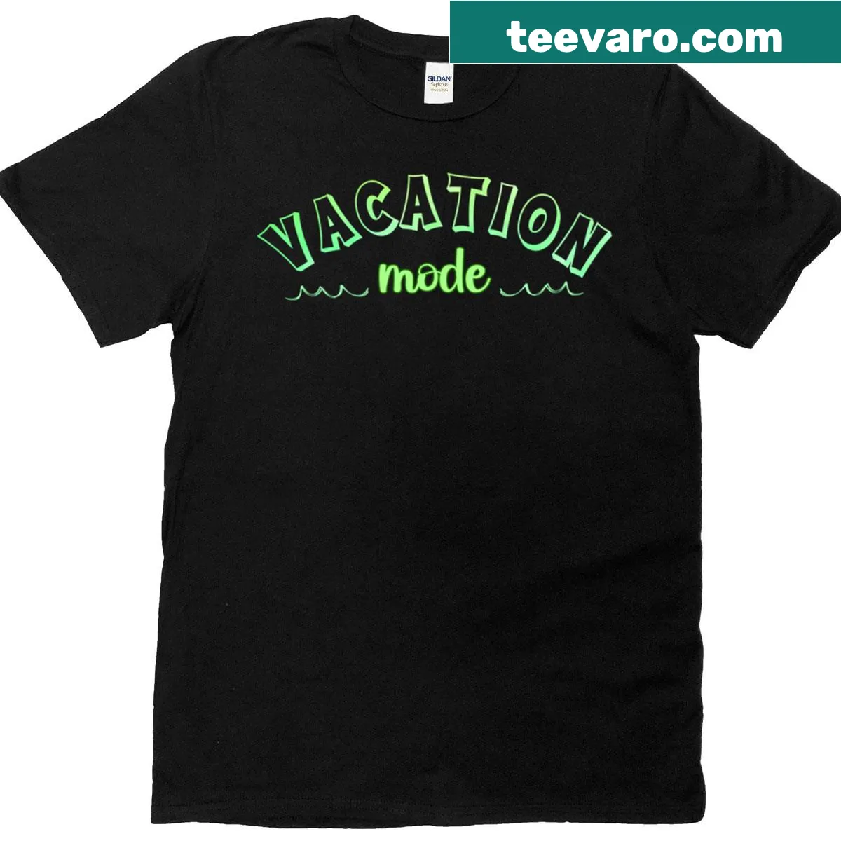 Graphic t-shirt with a playful vacation mode design — on a men's t-shirt