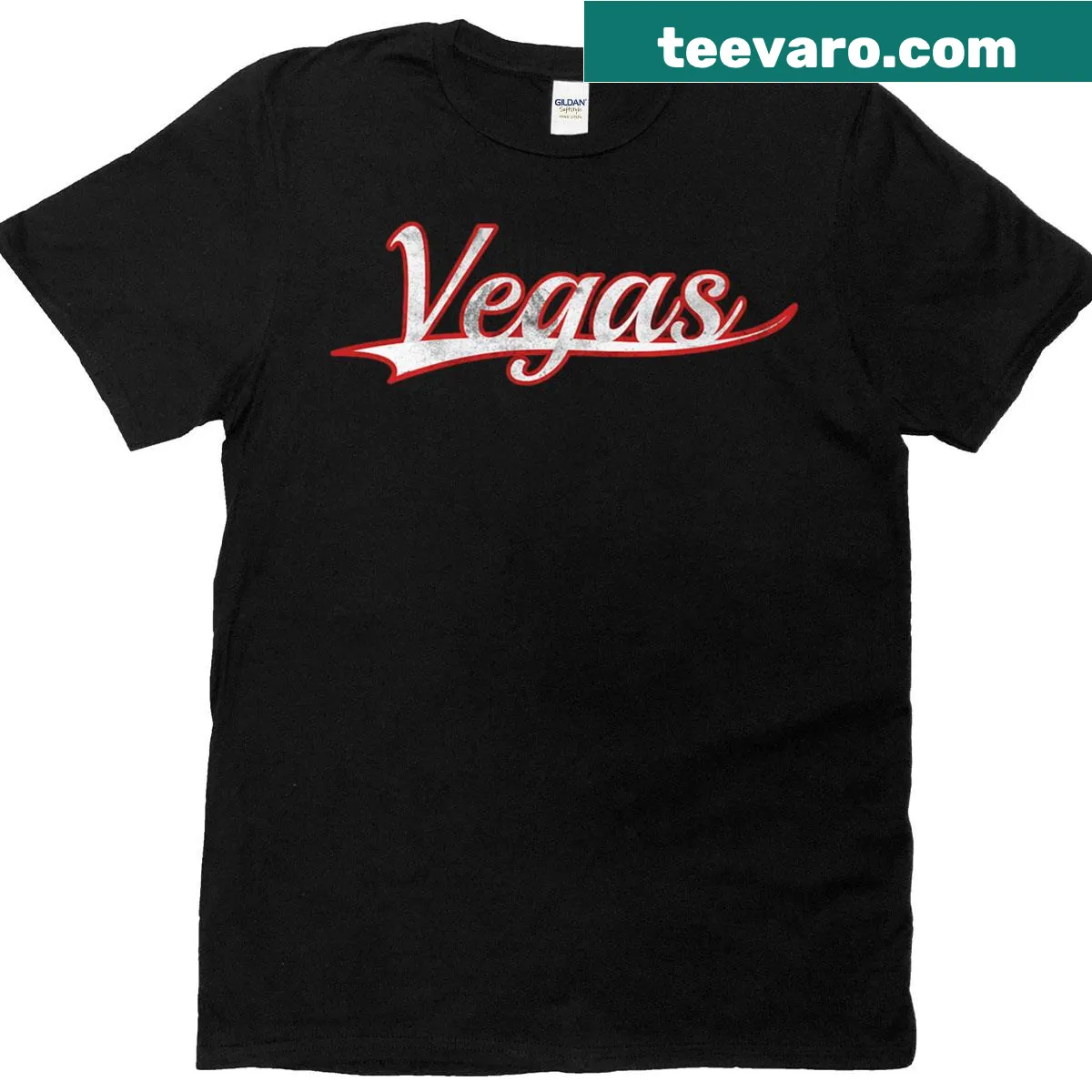 Vintage distressed Las Vegas t-shirt with varsity style — on a men's t-shirt