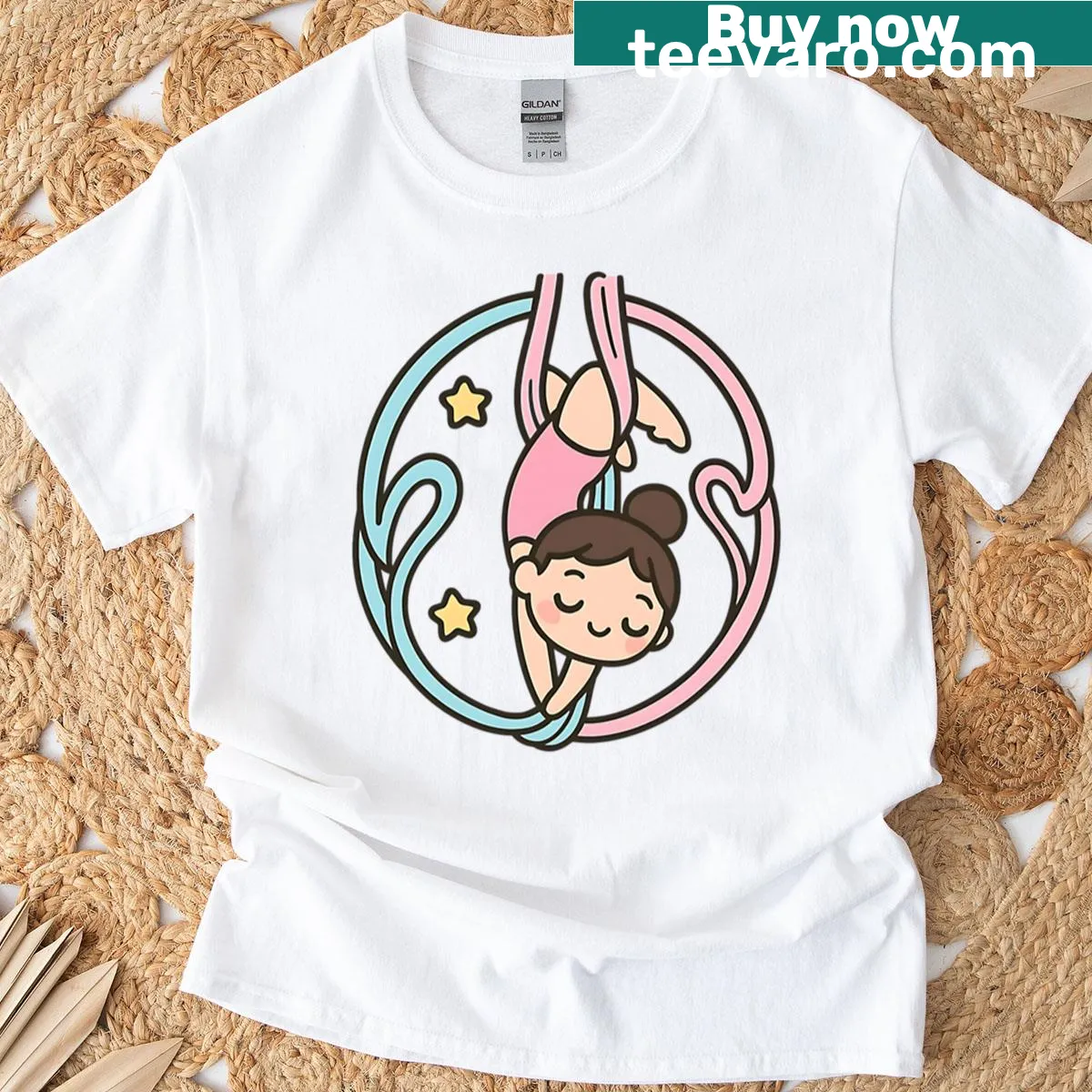Cute T-shirt featuring a kawaii aerialist girl design for dance lovers — on a men's t-shirt