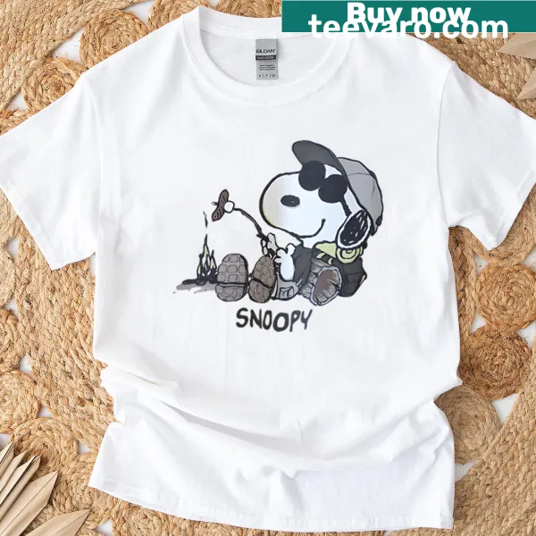 Vintage Snoopy camping graphic on a 90s style t-shirt