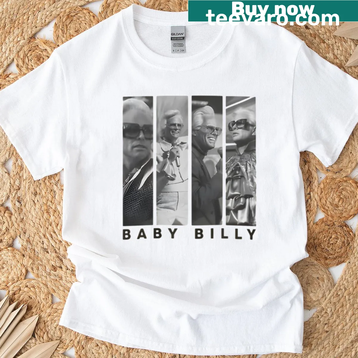 Vintage-style Baby Billy graphic on a black and white ringer t-shirt — on a men's t-shirt