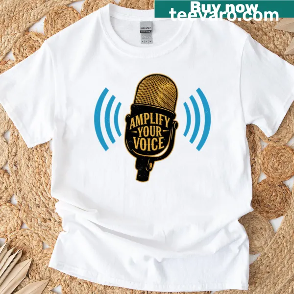 Vintage microphone with radiating sound waves graphic