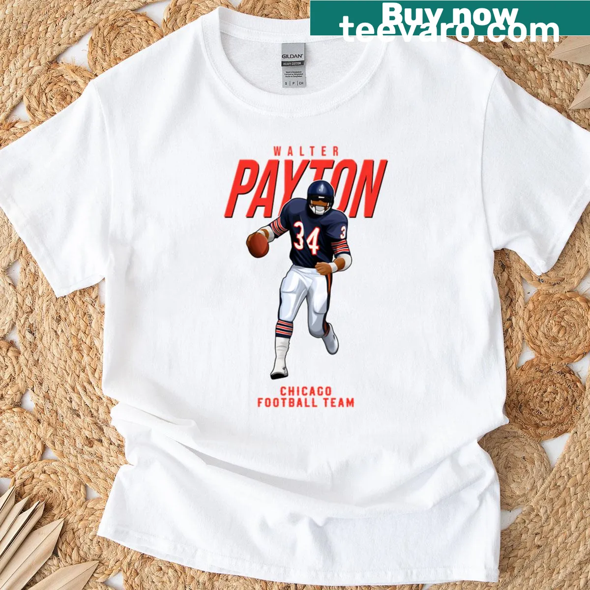 Vintage-style t-shirt featuring Walter Payton's number 34 — on a men's t-shirt