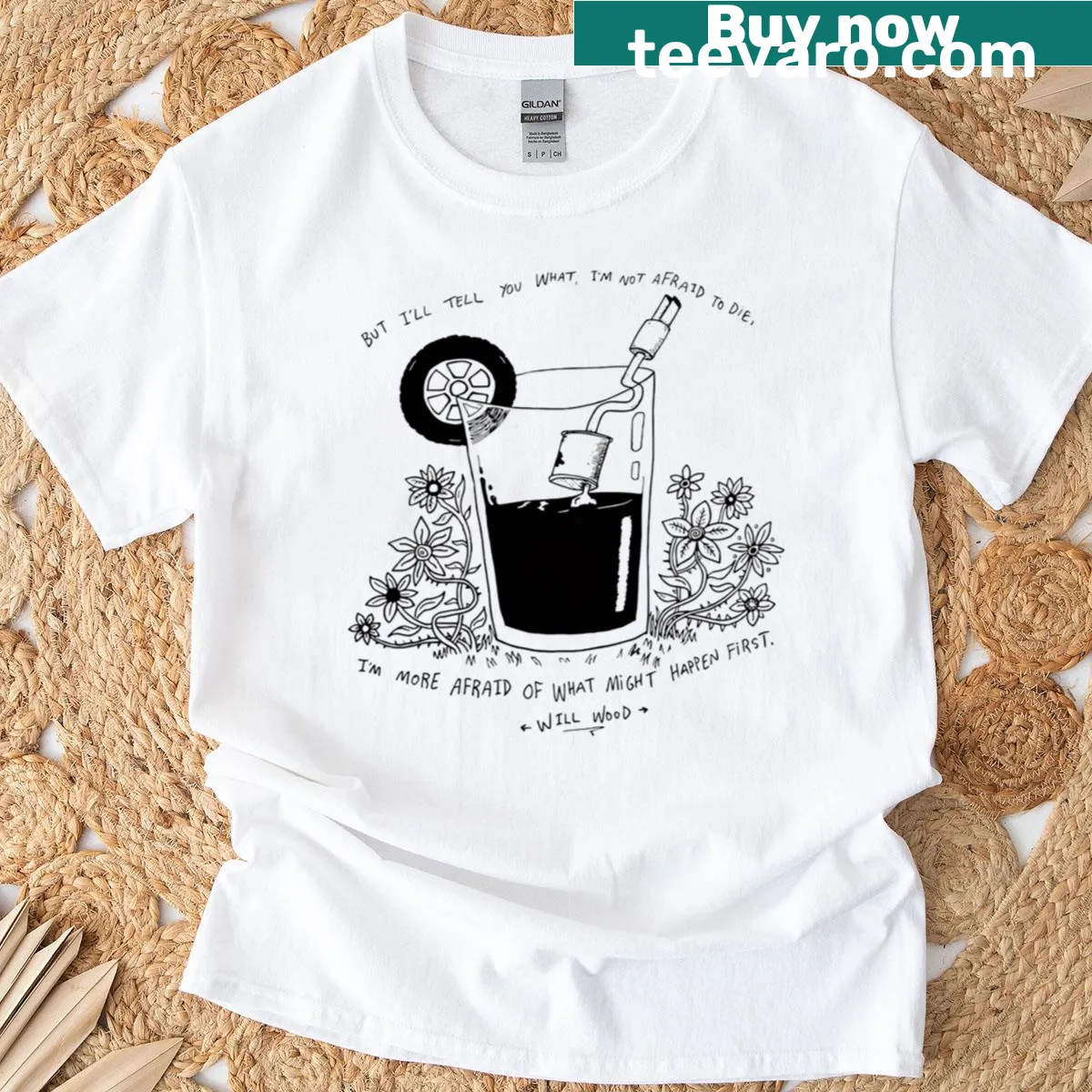 Creative T-shirt featuring art inspired by Will Wood's music. — on a men's t-shirt