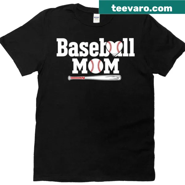 Womens Baseball Mom T-shirt with heart and baseball graphic