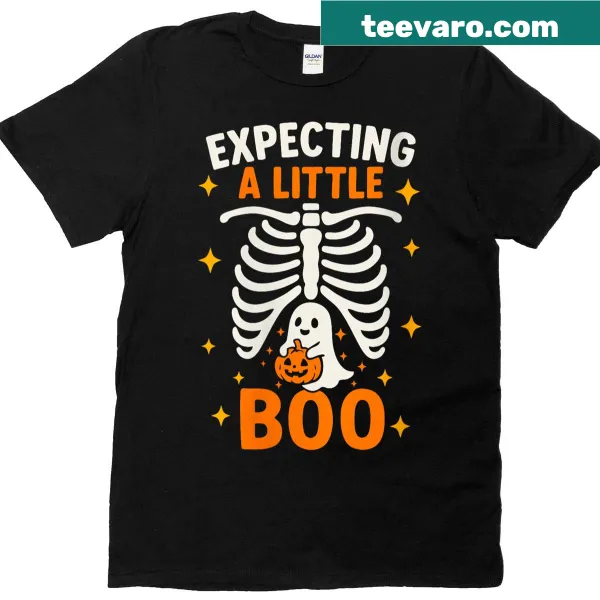 Vintage-style Halloween pregnancy announcement t-shirt with playful lettering