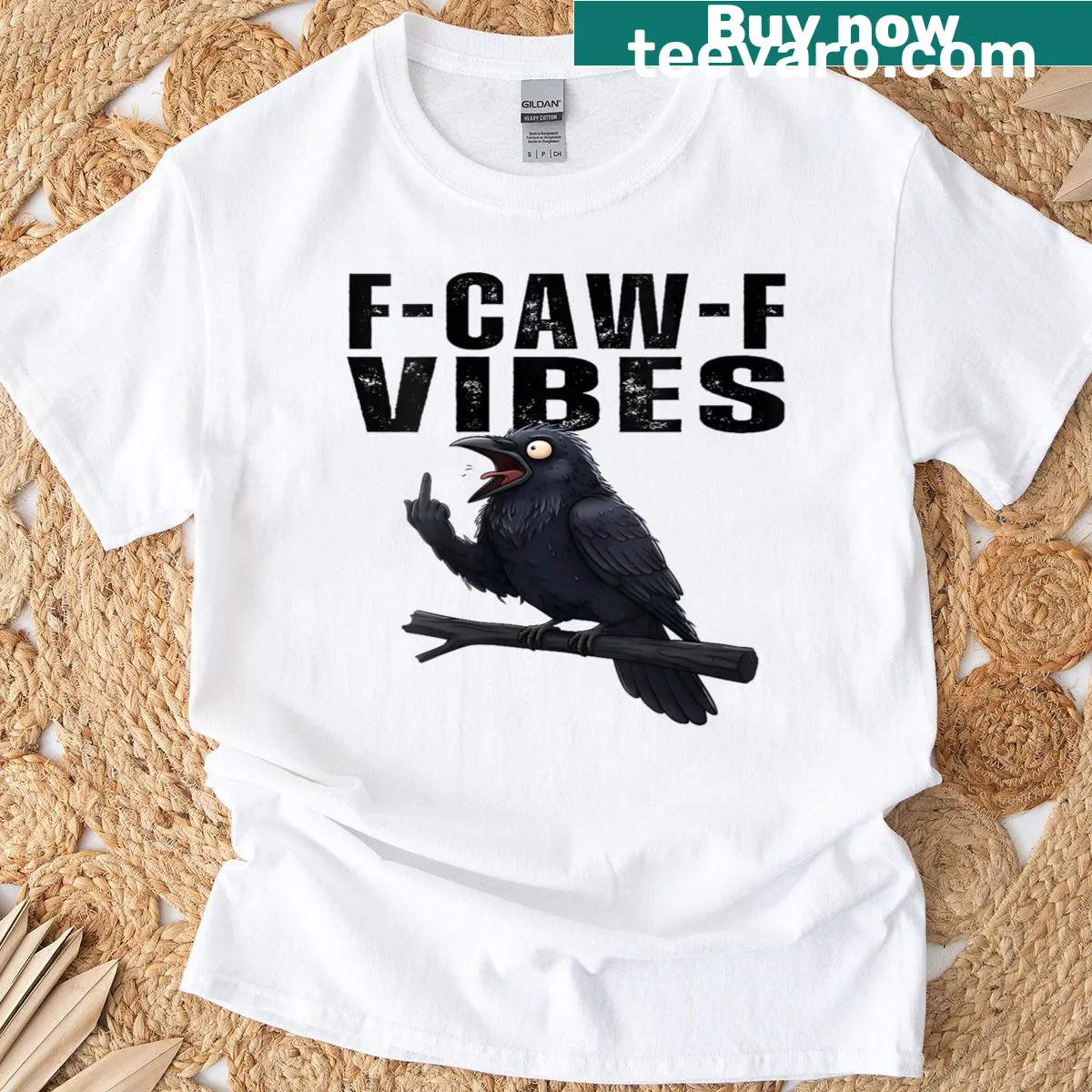 Funny cursing crow graphic on women's humor T-shirt — on a men's t-shirt