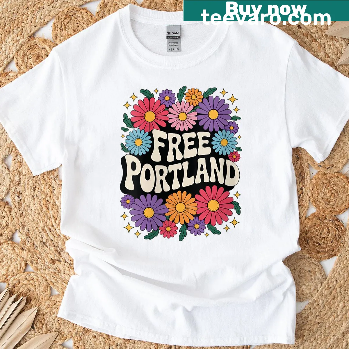 Retro floral design promoting freedom on a T-shirt — on a men's t-shirt