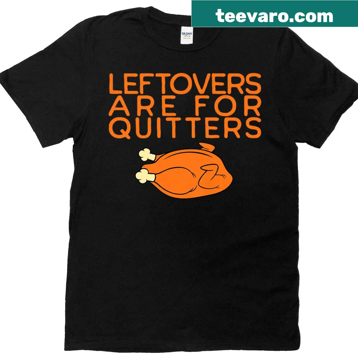 Funny Thanksgiving tee with 'Leftovers Are For Quitters' text — on a men's t-shirt