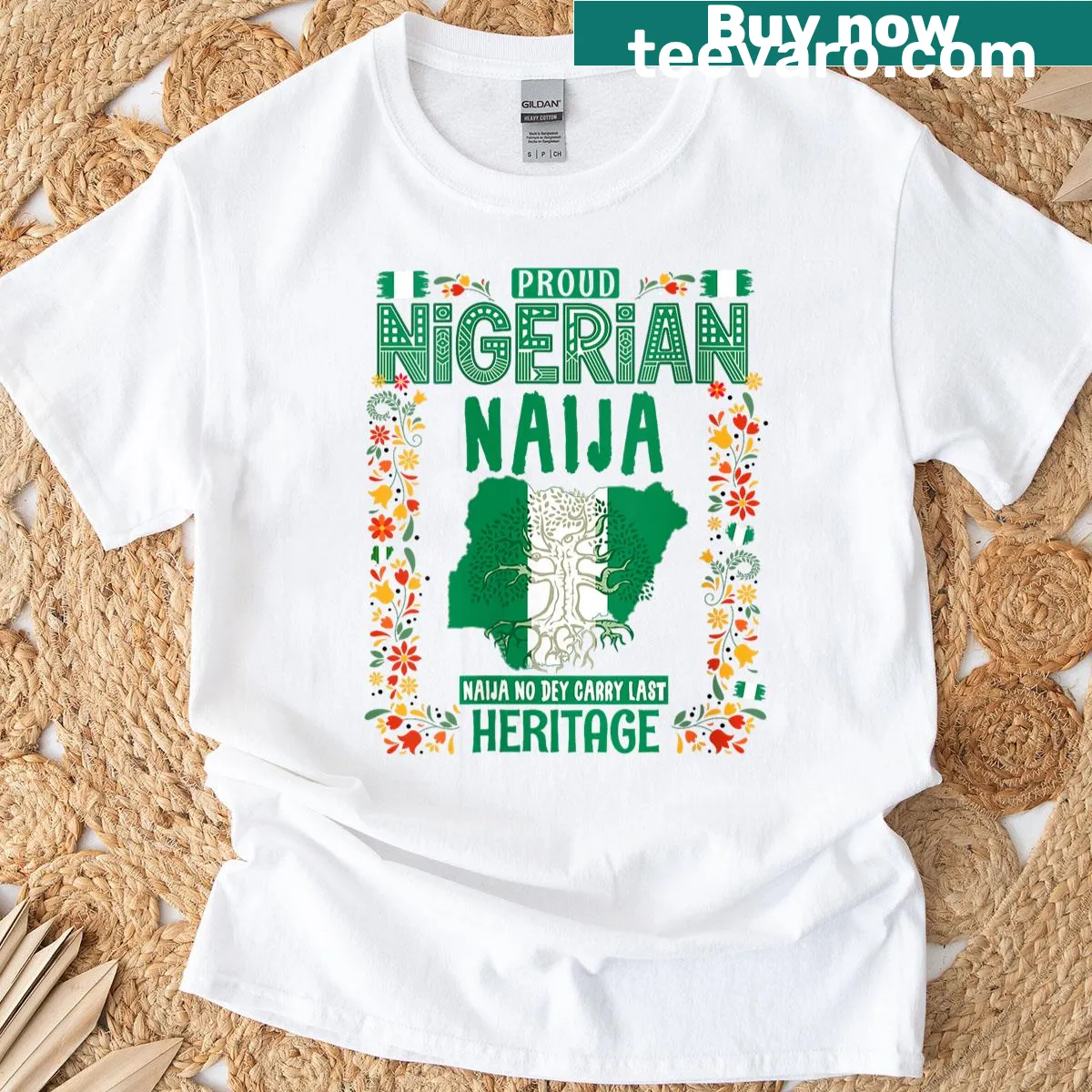 Naija flag design on a T-shirt celebrating Nigerian heritage — on a men's t-shirt