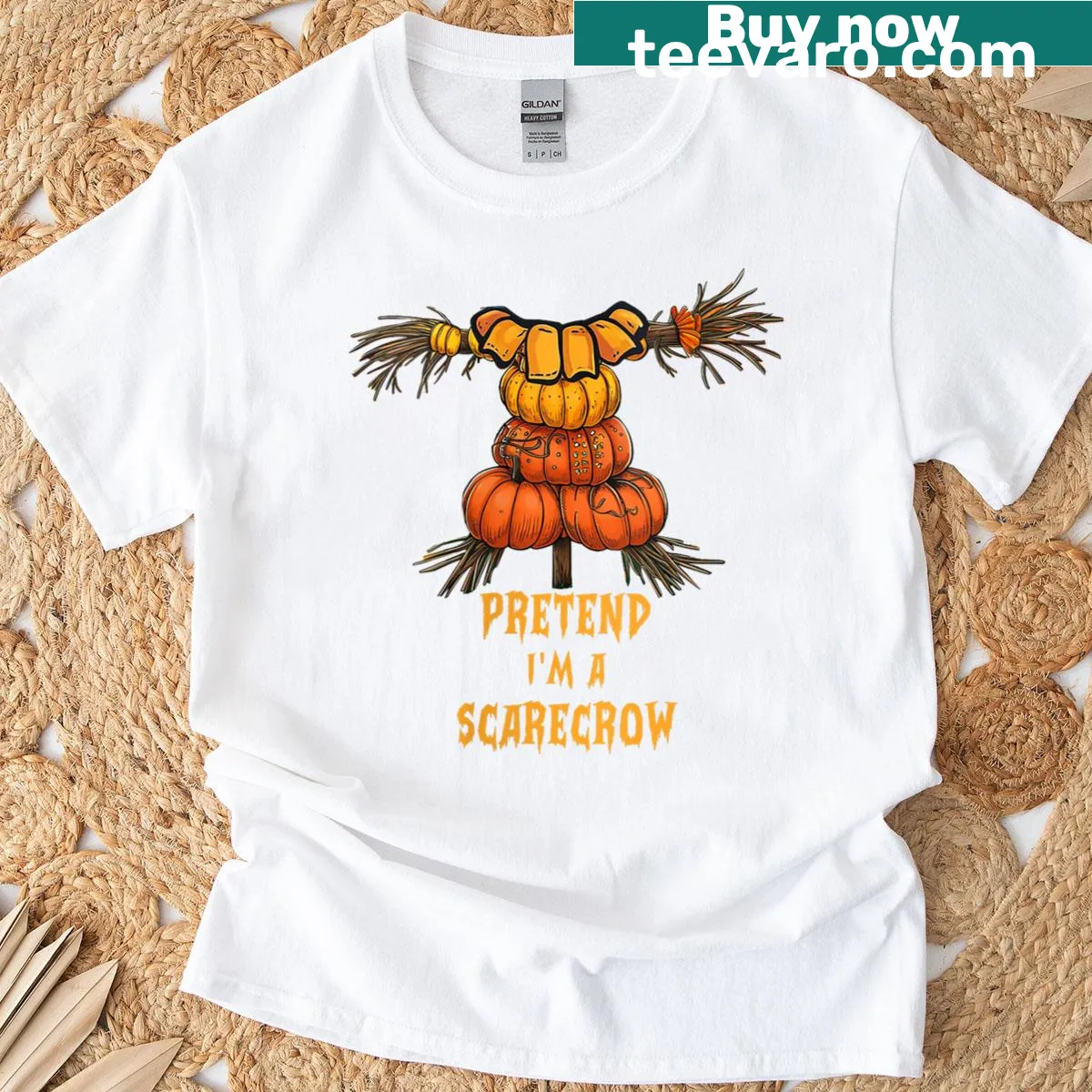Funny T-shirt suggesting pretending to be a scarecrow for Halloween — on a men's t-shirt