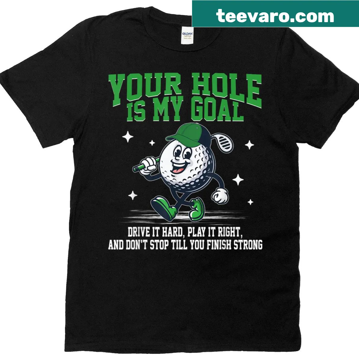 Humorous golf-themed t-shirt with bold text — on a men's t-shirt