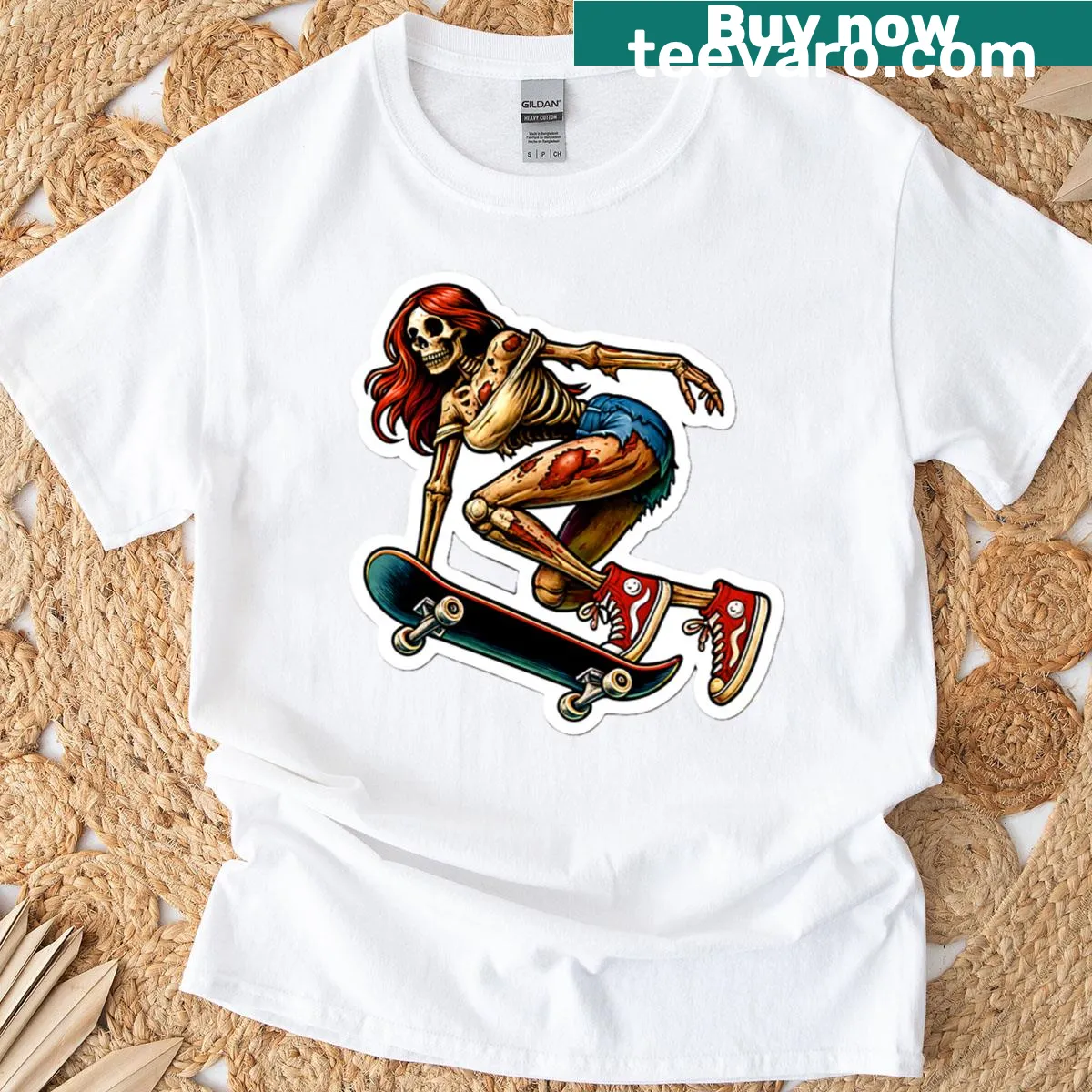 Zombie skater girl graphic on a punk art T-shirt — on a men's t-shirt