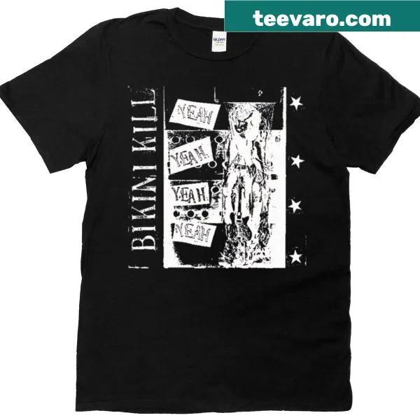 Vintage-style shirt featuring lyrics and band names from the 70s to 90s