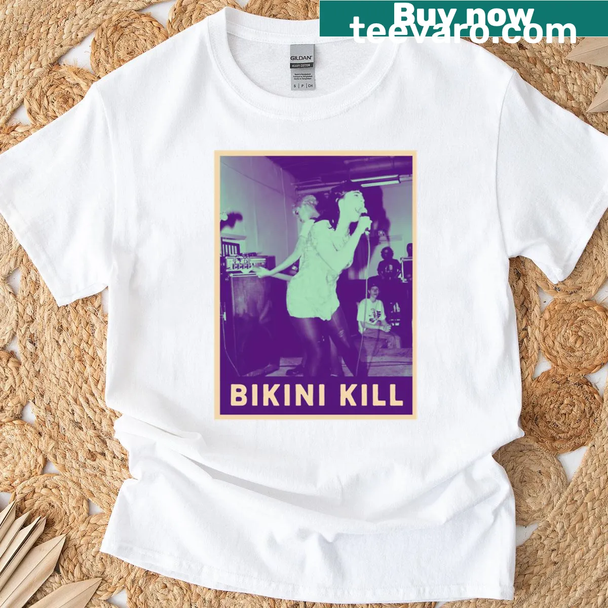 Vintage-style t-shirt celebrating 90s punk and classic rock music — on a men's t-shirt