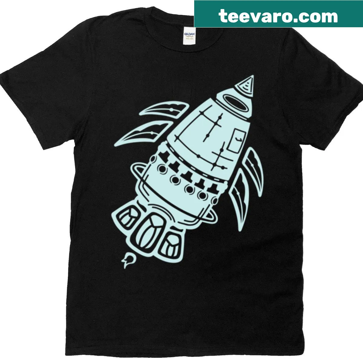 Graphic of an alien in a rocket ship for an imaginative T-shirt — on a men's t-shirt