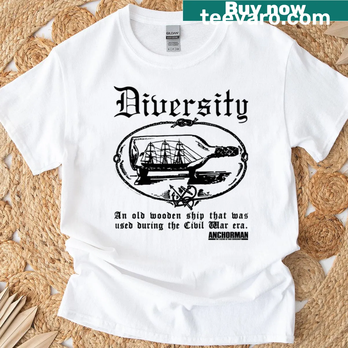 Illustration of an old wooden ship with a diversity theme — on a men's t-shirt