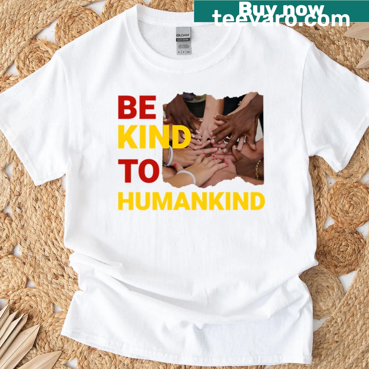 T-shirt with a positive message encouraging kindness to humanity — on a men's t-shirt