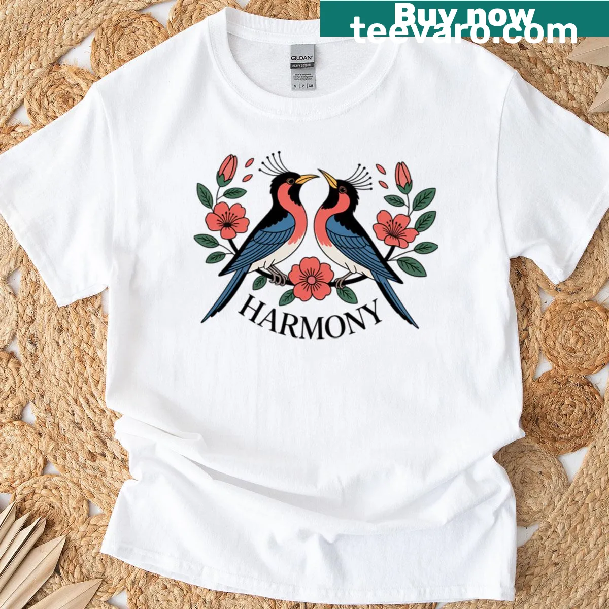 Artistic design featuring birds in flight — on a men's t-shirt