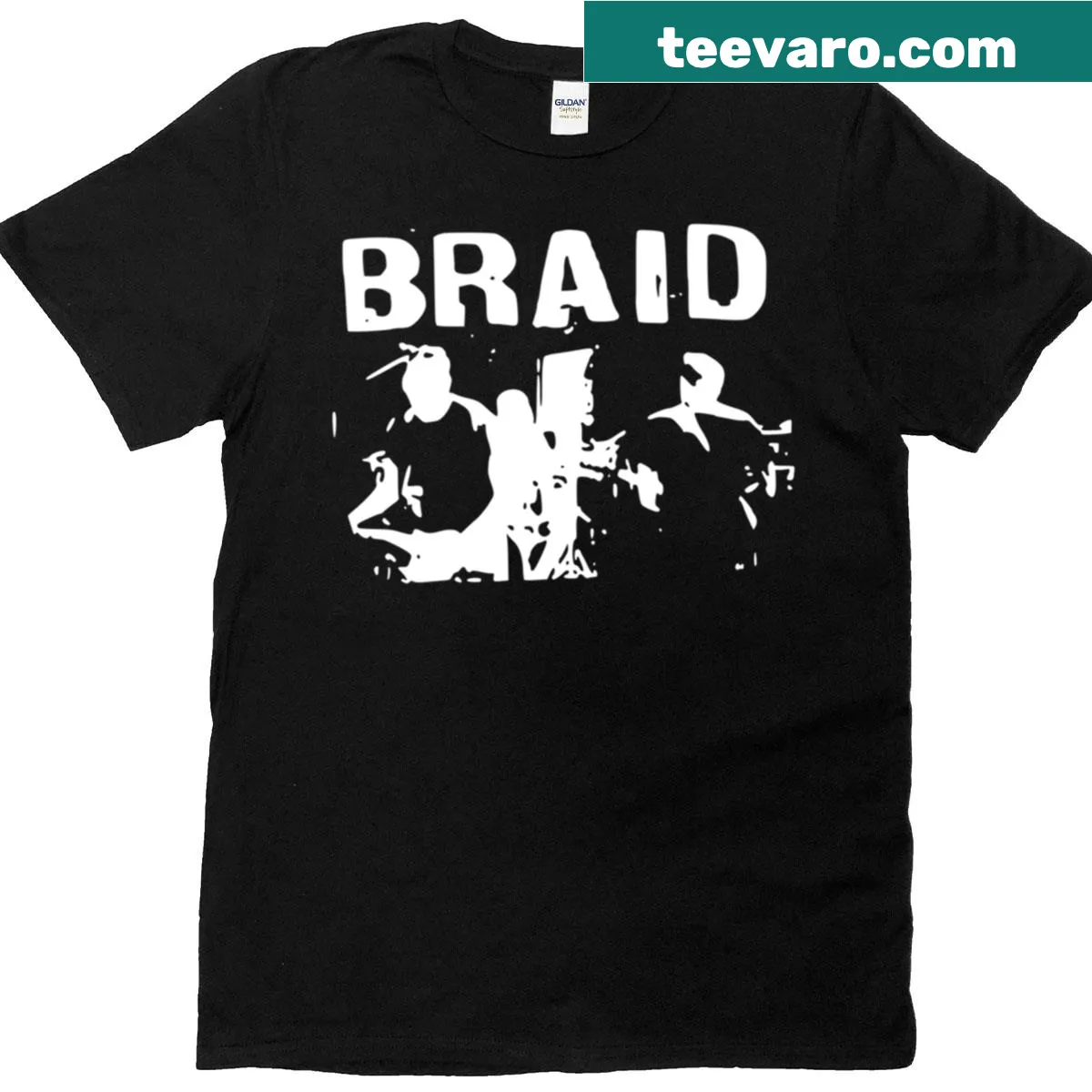 Vintage distressed Braid band logo design — on a men's t-shirt