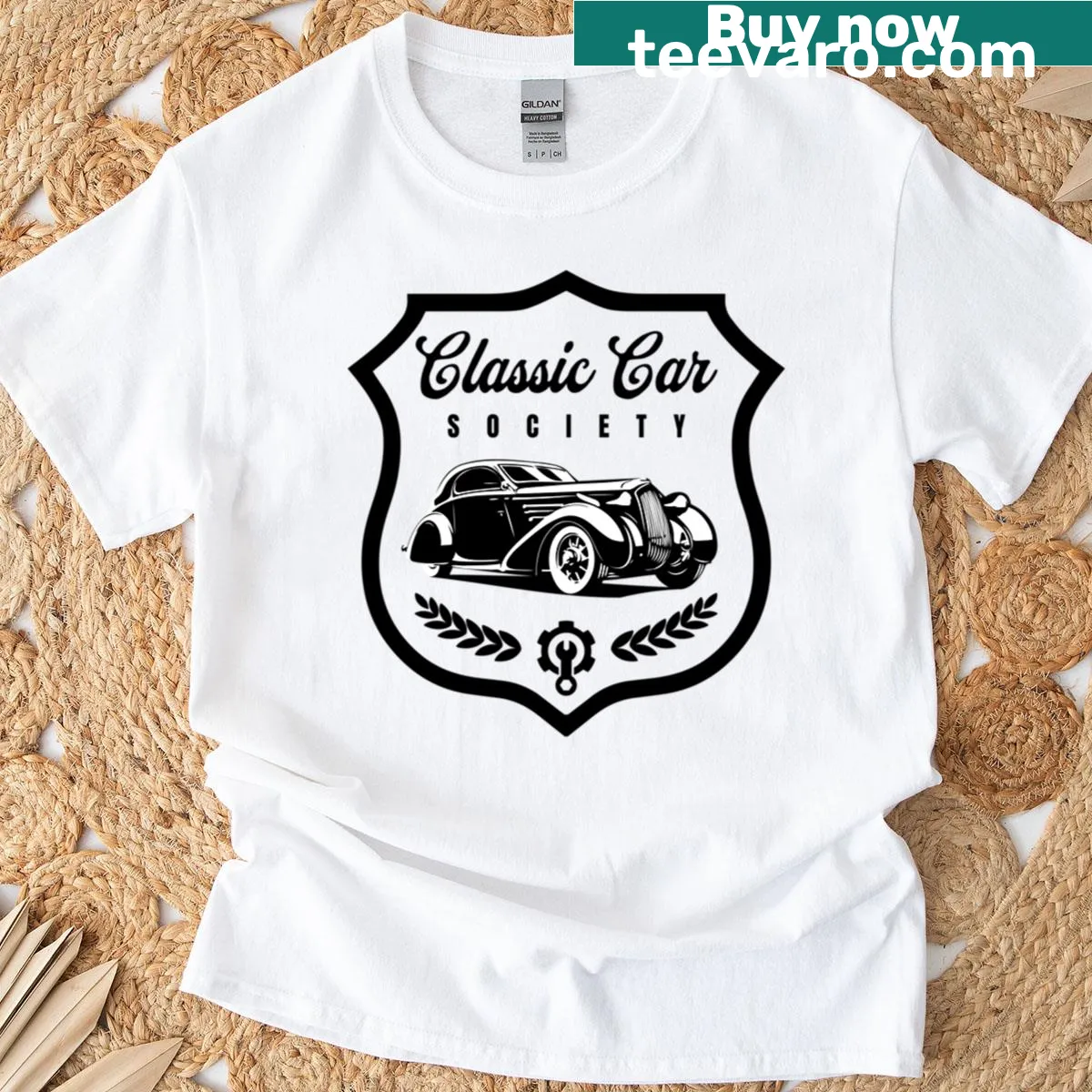 T-shirt with playful illustration of various cars — on a men's t-shirt