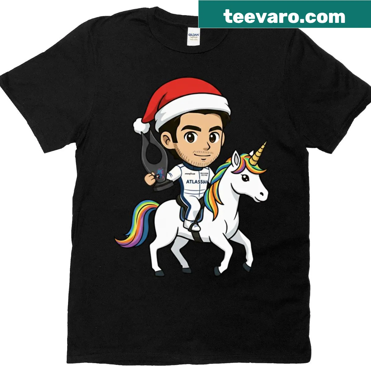 Carlos Sainz Christmas-themed oversized t-shirt with holiday graphics — on a men's t-shirt