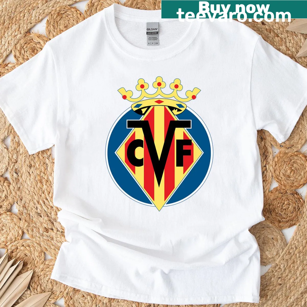 Bold graphic design celebrating Villarreal on a t-shirt — on a men's t-shirt