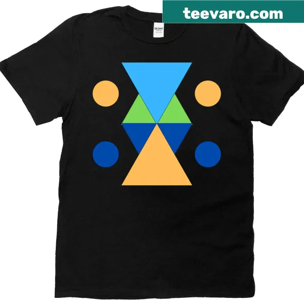 T-shirt featuring an abstract design of colorful shapes